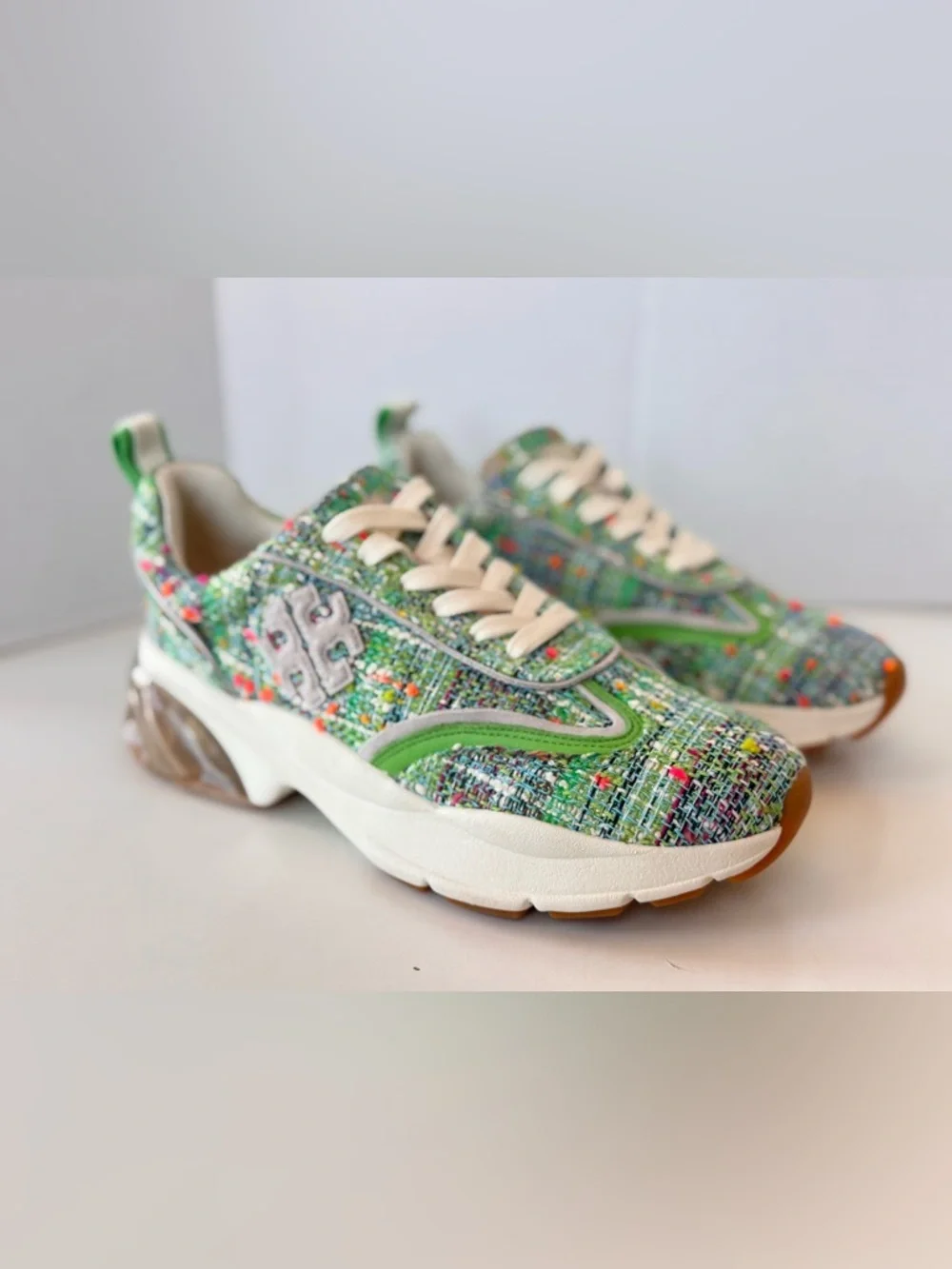 Tory Burch Women's Good Luck Trainer Sneakers Tweed Blue Green Size 8 - Picture 3 of 12